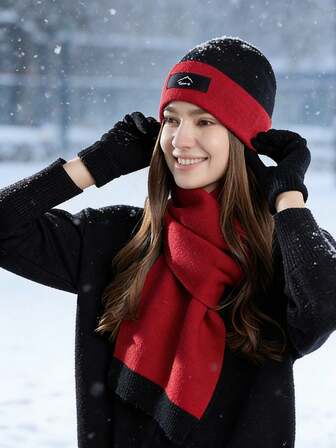 1 Set de Sombrero, Guantes y Bufanda para Mujer, Gorro de Punto, Cuello Calentador, Versátil para Ir y Venir, Regalo de San Valentín de Otoño/Invierno