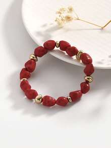 1 pieza Pulsera hecha a mano con cuentas de turquesa estilo bohemio, diseño único y versátil - Rojo - Ver 5