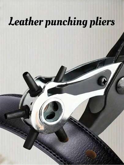 1 pieza Alicate perforador de cuero giratorio, con mango ergonómico y matrices de perforación de varios tamaños - Mecanismo de palanca manual, perforación precisa - Ideal para cinturones, correas de reloj, manualidades de cuero, proyectos de costura DIY - Construcción duradera, sin batería requerida