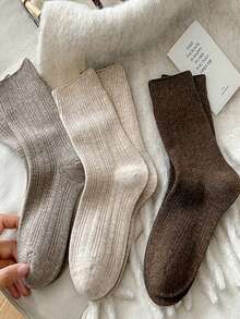 4 pares de calcetines de media caña versátiles de estilo retro de unicolor y a rayas para mujer, aptos para uso diario - Multicolor - Ver 2