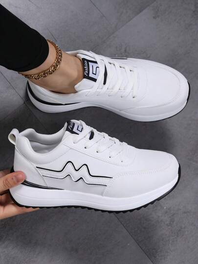 2026 New Versatile Lightweight Leather Platform Shoes For Plus Size Women, White Wedge Heel Casual Shoes, Round Toe Lace-Up Sneakers, Increased Height Sneakers, Stylish White Sports Shoes, Road Running Shoes, White Platform Shoes, Lace-Up Simple Couple Travel Shoes Fashionable Ins, Thick Sole Sports Shoes, Women Thick Sole Wedge Sneakers, Women Thick Sole Travel Shoes, Women's Shoes, Women's Casual Preppy Style