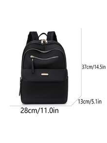 Mochila grande de nailon de unicolor acolchada y versátil para mujeres, mochila casual minimalista para estudiantes, bolso para ir al trabajo - Negro - Ver 9