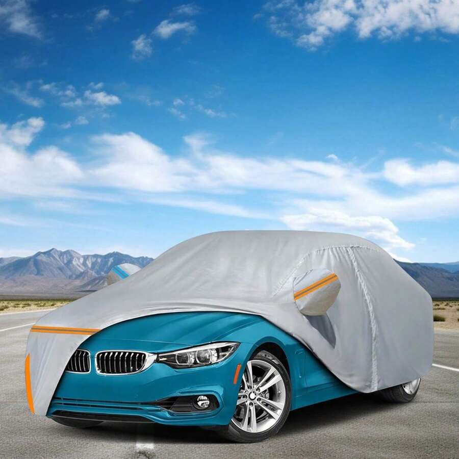 Gray Zipper Car Cover, Scratch-Resistant, Easy To Install, UV-Resistant And Non-Heat Absorbing, Durable And Non-Fading, With Orange Reflective Stripe For Protection, Fits All Vehicle Models. - Grey - View 1