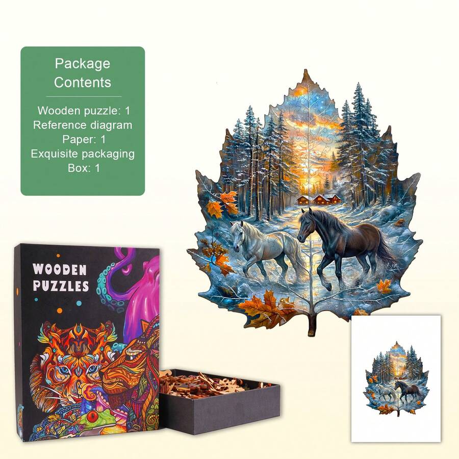 1pc Winter Of The Stallion Wooden Jigsaw Puzzle, Asymmetrical Animal Shaped Wooden Puzzle Toy, Unique Party Game Gift, Decorative Art Puzzle, Tabletop Magic Puzzle, Creative Children's Educational Puzzle, Holiday Gift, Adult Wooden Puzzle, New Year Gift, Back To School Gift, Birthday Gift (2D Puzzle) - Nhiều màu - Xem 1