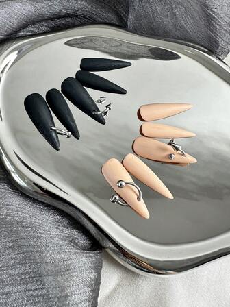 เล็บส้นสูงแบบกดทำมือ ประดับด้วยหมุดหลากสี, องค์ประกอบฮาโลวีนไล่ระดับสีที่วาดด้วยมือ & การออกแบบศิลปะ 3 มิติแบบมินิมอลสร้างสรรค์ - เล็บปลอมกลิตเตอร์ DIY แบบเต็มเล็บ, เล็บปลอมสำหรับออกเดท, ปาร์ตี้, เที่ยว, ทำงาน, สังสรรค์ & กิจกรรมพิเศษ - 10 ชิ้น/ถุง