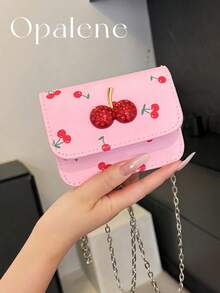 Fresh Cherry Print Mini Small Bag For Women, Foreign New Summer Cute Sweet Mini Lipstick Bag, Chain Crossbody Headphone Bag, PU Korean Fashion Version Of Small Square Bag, Fashion Chain Mini Coin Shoulder Crossbody Bag, Personalized Stylish Aesthetic Small Square Bag, Suitable For Daily Use, Travel Essentials, School Supplies, Travel Accessories - 彩色 - 查看 2