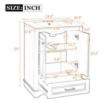 24'' Bathroom Vanity With Ceramic Sink Combo, Modern Freestanding Storage Cabinet With Silver Handles, Soft Closing Doors - Blue Gray + CeramicSolid WoodMDF + Modern + Bathroom - View 9
