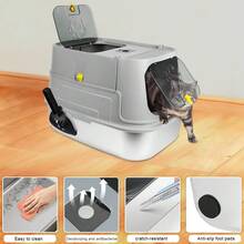 XL Stainless Steel Cat Litter Box With Lid, Removable Cat House, Scoop, 2 Doors, 36 * 48.5 * 39.5 Cm - 36 * 48.5 * 39.5 cm - View 4