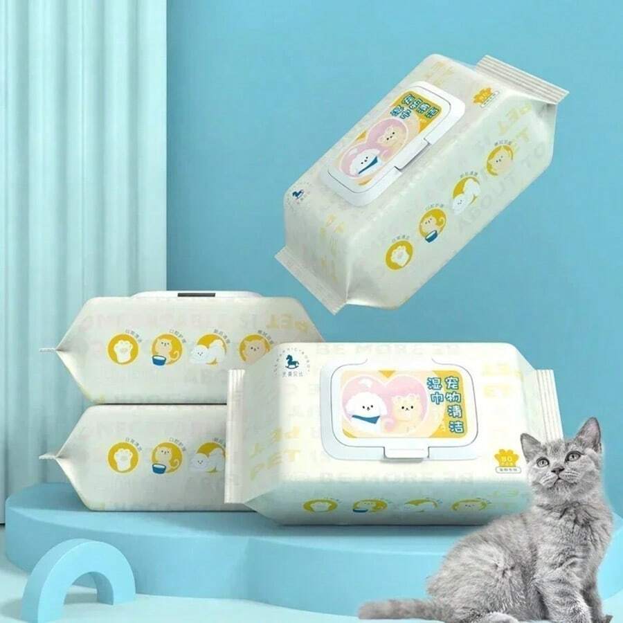 Toallitas húmedas para mascotas: Elimina las manchas de lágrimas, limpia las partes del Body, sin necesidad de agua, toallitas limpiadoras desodorizantes - Blanco - Ver 1
