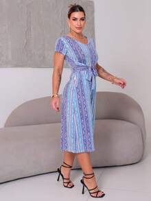 Women's Loose-Fitting Pantacourt Jumpsuit With Print For Summer - 霧霾藍 - 查看 3