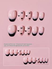 Bộ 24 miếng dán móng tay ngắn hình oval và trái tim lấp lấp lánh, đầu móng kiểu Pháp màu đen, vừa vặn hoàn hảo với móng giả acrylic ngắn, bao gồm: 1 miếng gel dẻo và 1 dũa móng, lý tưởng cho việc làm móng ngày Valentine, phù hợp cho phụ nữ và bé gái sử dụng hàng ngày và trong các bữa tiệc ngày Valentine. - Nhiều màu - Xem 3