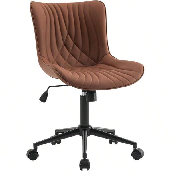 YOUTASTE Armless Home Office Chair Ergonomic Computer Desk Chair With Comfy Back Faux Leather Metal Base Height Adjustable Swivel Rolling Task Chair With Wheels For Study/Vanity Light Brown