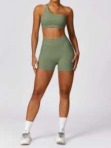 MASKERT 2Pcs Women's Fitness Shorts, Yoga Pants, Running Sports Pants, High Stretch Sports Pants - 綠色+桃粉色 - 查看 5
