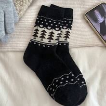 2 Pairs Of Simple And Fashionable Mid Tube Socks, Fel Island Socks, Women's Plush Thick Autumn And Winter Christmas Tree Stockings, Retro Pile Socks, Warm Socks - 淺灰 - 查看 10