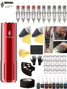 SUANGL Rechargeable Wireless Tattoo Gun Kit, 10/20 Tattoo Needle Ink Set, A Complete Wired Tattoo Machine Kit And Tattoo Supplies As A Gift Suitable For Beginners And Tattoo Artists Wireless Tattoo Gun Kit, Portable Tattoo Gun Set, 1000mAh Rechargeable Lithium Battery, 5-Hour Battery Life, Digital Screen Display, Complete Tattoo Gun Set Suitable For Beginners And Tattoo Artists, For Gift Wireless Tattoo Machine - Nhiều màu - Xem 1