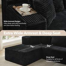 Techigher Modular Sectional Sofa, Modern Corduroy Couches With L-Shape Chaise For Living Room Bedroom (Left Facing Chaise) - Black - View 6