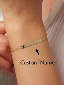 1条定制金链名字手链，简约长方形品牌手链，个性化名字手链，女士字母手链，友谊手链，名字定制手链，适合日常及节日佩戴，女士珠宝，圣诞礼物，情人节礼物，定制礼物，个性化礼物，母亲节礼物 - 彩色 - 查看 3