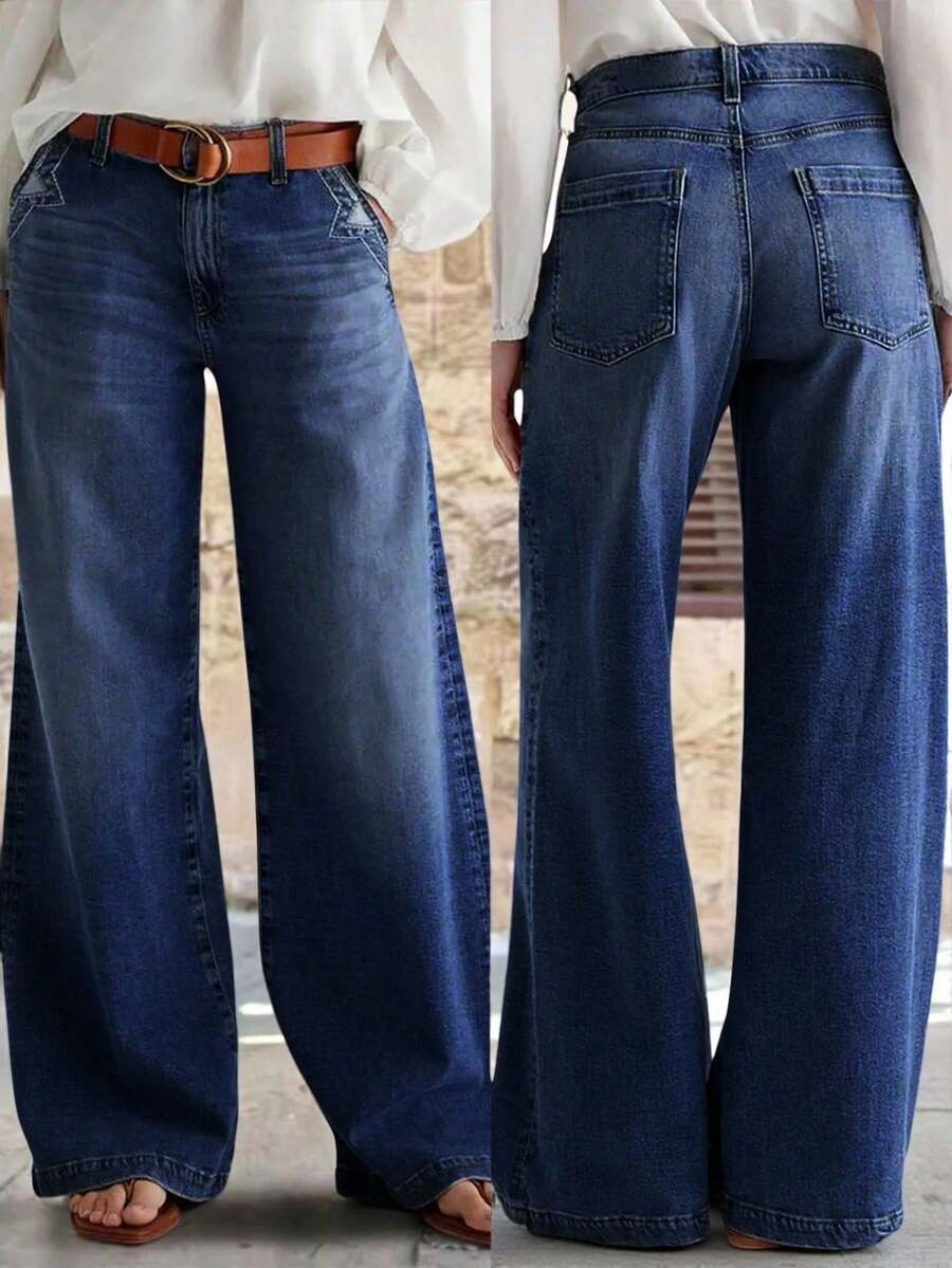 Jeans elásticos casuales versátiles lavados para mujer de talla grande, versátiles para todas las estaciones primavera otoño