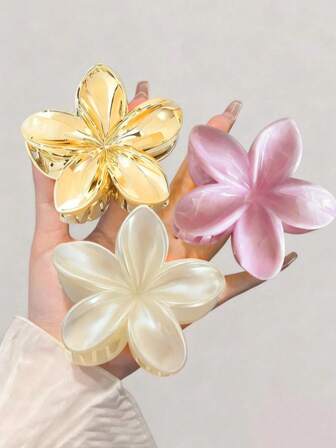 3pcs Women Acrylic Ombre Large Flower Hair Claw, Minimalist Elegant Bun Clip Accessory, Suitable For Casual, Travel, Holiday Outfit Hair Accessories Flower Hair Clips Fashion Hair Claw Clips Autumn Accessories Fall Winter For Vacation Outfits Woman