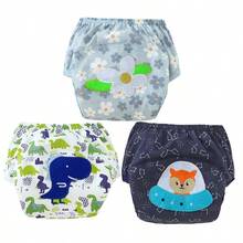 Conjunto de 3/4 fraldas de pano reutilizáveis à prova de vazamentos + calça de treinamento bordada, macias, respiráveis e absorventes, ótimo presente para bebês. - Multicolorido - Ver 20