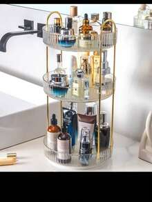 1pc 360° Rotating Makeup Organizer Box, Suitable For Vanity, Large Capacity Transparent Skincare & Perfume Storage Box - White - View 5