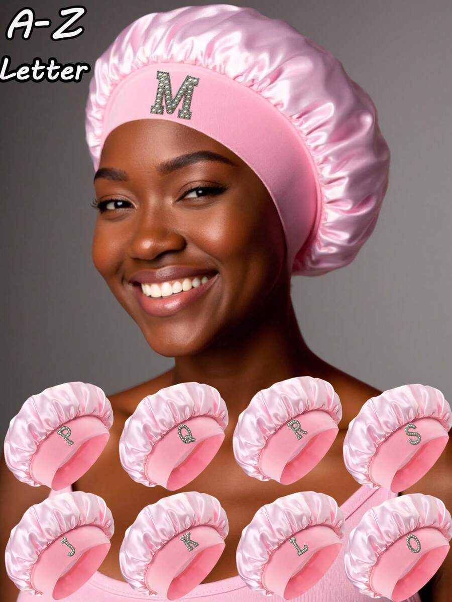 缎面睡帽，丝绸睡帽，发帽，柔软针织帽，缎面睡帽，适合自然卷发女性，万圣节，圣诞节，2026新年发帽睡帽 - 粉色 - 查看 1