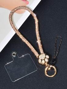 1 pièce Dragonne de téléphone de luxe pour femme en alliage brillant avec strass. Charm en métal avec empreinte de patte de chat sertie de cristaux strass amovible. Dragonne poignet créative et personnalisée, idéale comme porte-clés de voiture pour les voyages, le shopping, les cadeaux de printemps, anniversaire - Multicolore - Voir 18