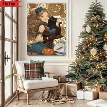 [2D Plano] 1 Pieza Impresión Plana 2D| Hermosa chica steampunk con un gato, flores y engranajes a su alrededor.| Cuadro de Arte en Lienzo con Marco de Madera, Perfecto para Decoración del Hogar, Habitación, Sala de Estar, Dormitorio, Baño, Adecuado para Acción de Gracias y Otros Festivales - Multicolor - Ver 7