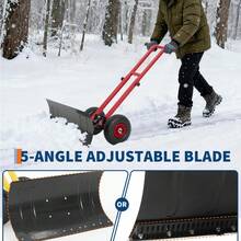 Heavy Duty Metal Snow Shovel With Wheels – 7-Position Angled & Height Adjustable Ergonomic Handle – Rolling Snow Pusher For Driveway, Sidewalk, Doorway, Pavement – Efficient Snow Removal Tool - 29W X 14H Red and Black - View 3