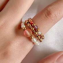 3pcs Bohemian Style Natural Stone & Cultured Pearl Beaded Ring Set, Elegant Stainless Steel Rings, Suitable For Daily Wear, Festivals, Weddings, Parties - Natural Stone Pearl Ring Set - View 12