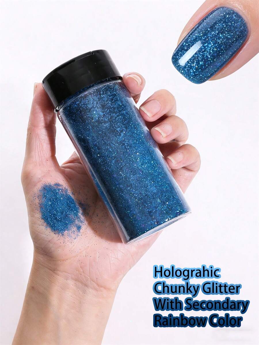80g/2.85oz Holographic Ultra Fine Glitter, 1/128" Resin Glitter Sequins, Suitable For Tumblers, Resin Crafts, Slime, Nail Art, Holiday Decorations, Christmas Ornaments - Màu xanh hải quân - Xem 1