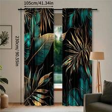 2pcs Blackout Tropical Palm Leaf Curtains - Woven Polyester Linen-Like, With Rod Pocket, Modern Style, Machine Washable, Bedroom Embossed Floral Print - Multicolor - View 16