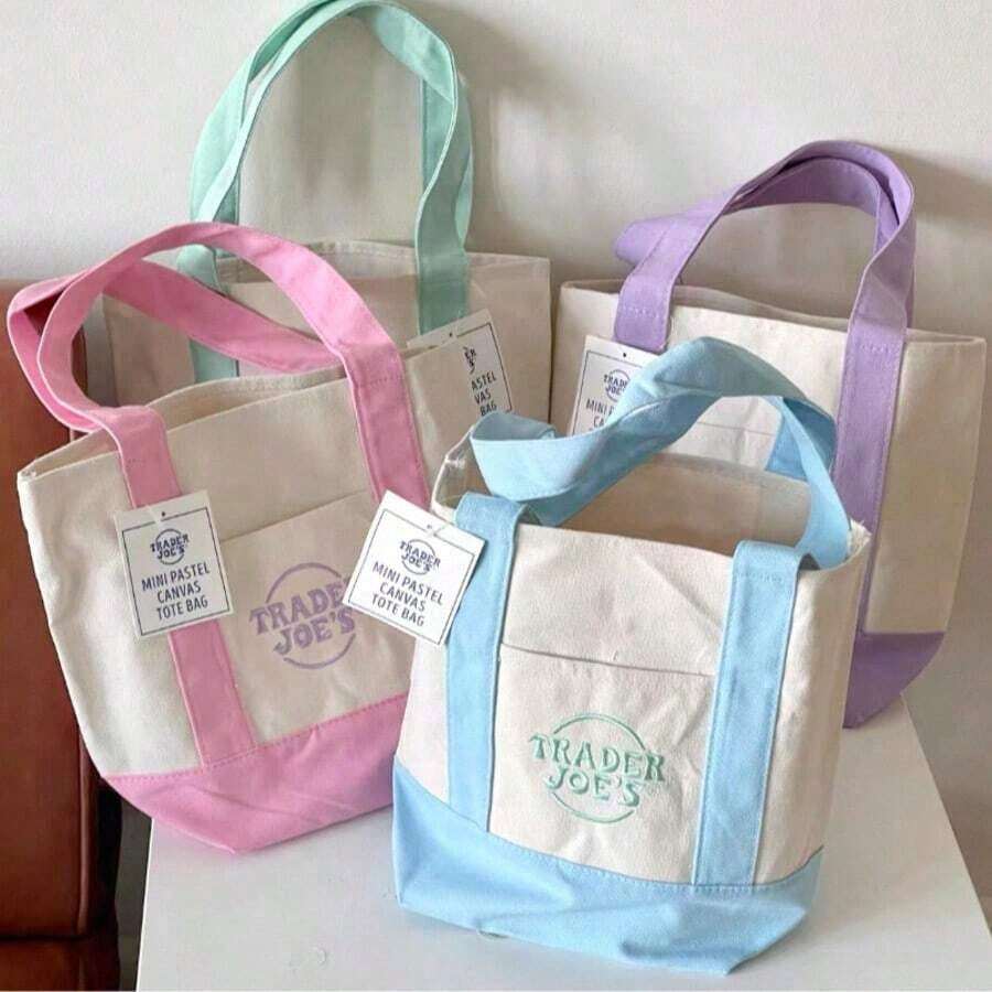 Trader Joes Canvas Tote Bag,Bag Canvas Bag With Pockets Duty Canvas Sublimation Blank Small Bag Reusable Tote Crafts - 彩色 - 查看 1
