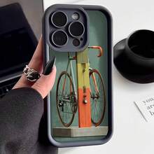 Cubierta de teléfono con borde protector color gris oscuro diseño de bicicleta vintage en colores naranja y verde para uso diario y estilo urbano - Burdeos - Ver 3