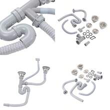 PZW YOUTHINK Tubo de Desagüe de Fregadero de Cocina Doblado en S de Acero Inoxidable con Desagües Dobles Drenaje Rápido Fácil de Instalar Antiobstrucción Prevención de Olores para Baño2537 - como en la foto - Ver 1