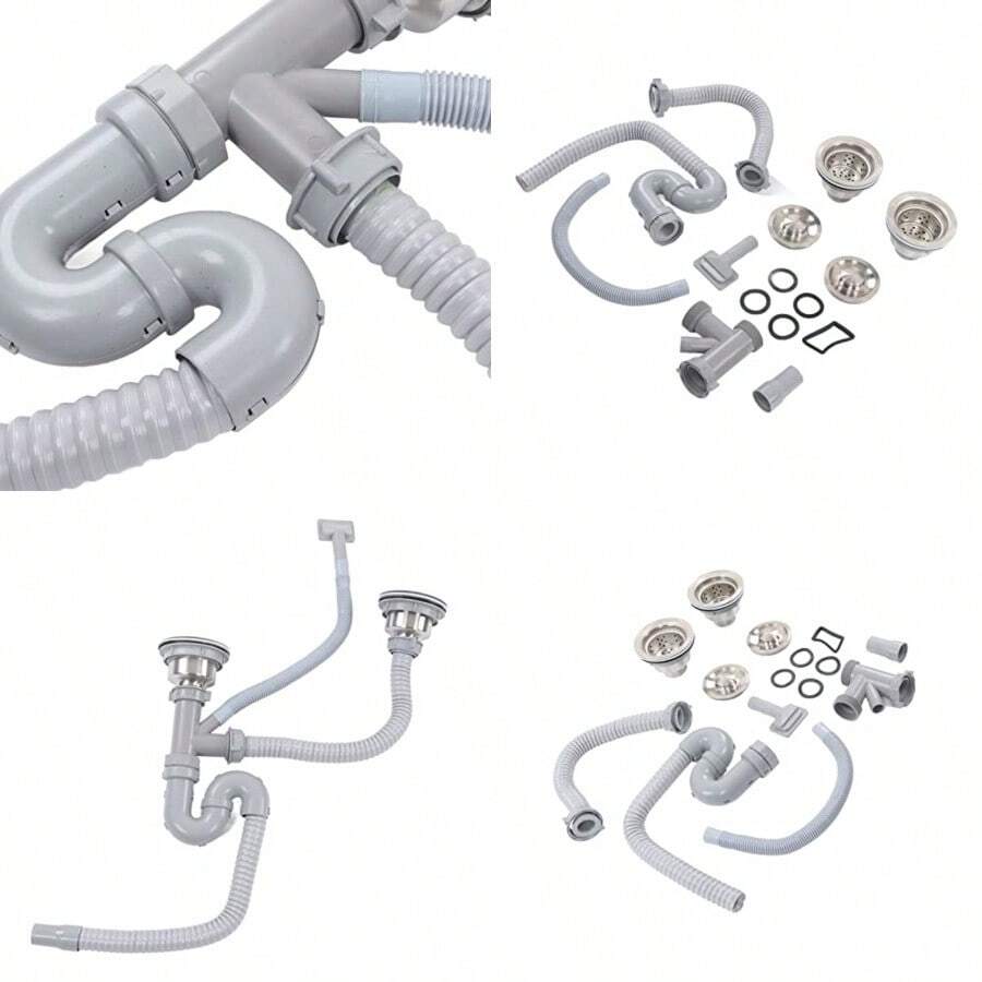 PZW YOUTHINK Tubo de Desagüe de Fregadero de Cocina Doblado en S de Acero Inoxidable con Desagües Dobles Drenaje Rápido Fácil de Instalar Antiobstrucción Prevención de Olores para Baño2537 - como en la foto - Ver 1