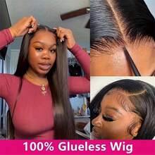 200% Density 4x4 5x5 13x4 Invisible HD Lace Front Human Hair Wig Put Cut Put On And Go Straight Lace Closure Wigs Bye Bye Knots Glueless Pre Plucked Virgin Brazilian Human Hair Long Wig With Baby Hair - Natural Black - 查看 7