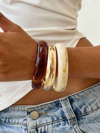 3pcs Resin Tie Dye Bracelet, Minimalist Fashion Elegant Personalized Accessories