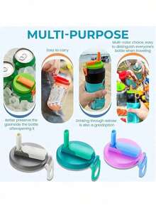 4pcs Reusable Soft Drink Can Lids With Straws, Fit 2.13 Inch Diameter Cans, Silicone Straws, Suitable For Standard Canned Beverages, Beer, Juice, Soda, Easy To Use, Spill-Proof, Party Supplies, Gifts For Friends, Birthday, Valentine's Day - Multicolor - View 6