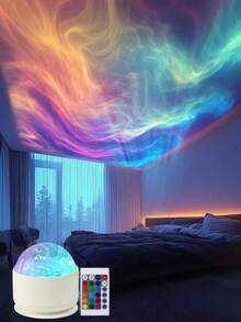1pc Northern Lights Atmosphere Lamp, Dynamic & Romantic, Starry Sky Projection Light, Colorful Rotating Mood Lamp For Bedroom - Multi-color light - View 6