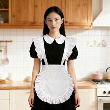 女仆风围裙，可爱蕾丝餐厅服务员棉质荷叶边成人白色蕾丝女仆围裙，可爱公主风厨房家居使用，大号和小号 - 彩色 - 查看 9