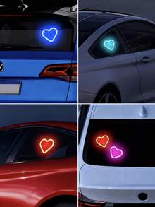 1 pieza Luz de neón LED con forma de corazón alimentada por energía solar, lámpara de ambiente con forma de corazón, luz ambiente LED inalámbrica incorporada, adecuada para tu coche - Multicolor - Ver 10