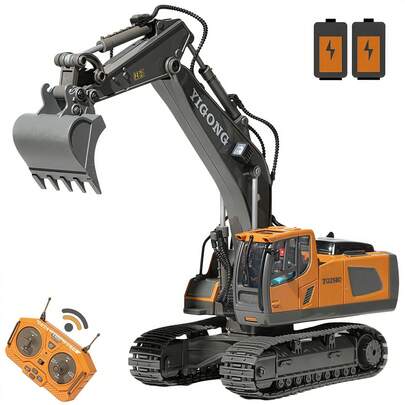 Remote Control Excavator Toy For Boys | 11-Channel Metal Construction Truck With Lights, 2 Batteries, 120-Min Playtime | RC Excavator Toys For Kids Ages 6-12, STEM Gift For Birthday Christmas