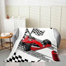 Cobija de frmula de dibujos animados para coche, de 30x 40 pulgadas, manta de forro polar deportivo extremo, decoracin de la habitacin, manta de bandera a cuadros negro y blanco para sof, sof, - Blanco Rojo black + Bebé - Ver 2