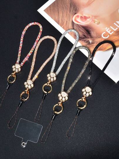 1pc Premium Women's Phone Lanyard, Crystal Rhinestone Studded Metal Cat Paw Print Charm Detachable Wrist Strap, Luxury Creative Personality Car Key Chain, Suitable For Outdoor Travel And Shopping