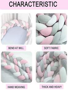 1 Set Of 3-Ply Crib Bumper, Crib Mattress, Bed Rail, Braided Padded Bed Guardrail, Bed Fence, Bedding Accessories - Multicolor - View 5