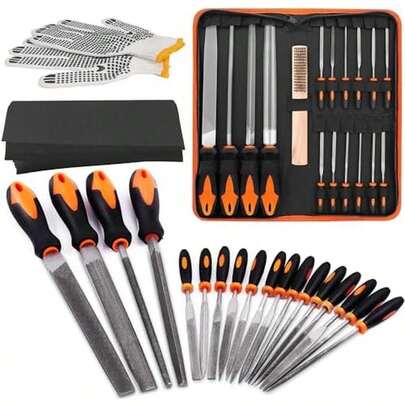 Juego de Limas y Escofinas,23 Piezas Juego de Limas de Acero de alta calidad Incluye Limas de Mano Planas,Redondas,Semicirculares,Triangulares T12 grandes y pequeñas,con Guantes y Papeles de Lija