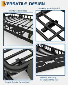 Cesta de transporte universal de 46 x 36 pulgadas, 200 libras de capacidad, soporte de equipaje superior para automóvil, resistente para SUV, camiones, vehículos - Negro - Ver 2