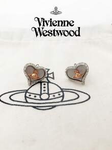 Vivienne Westwood 1pc Petra Brass Heart Rhinestone Earrings - Silver, Fashionable & Elegant Versatile Stud Earrings - Silver - View 5