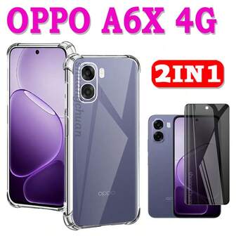 Funda de teléfono transparente anti-caída para OPPO A6X 4G, película anti-espionaje para OPPO A6X, protector de pantalla de aluminio de alta curvatura y seda estampada para OPPO A6X